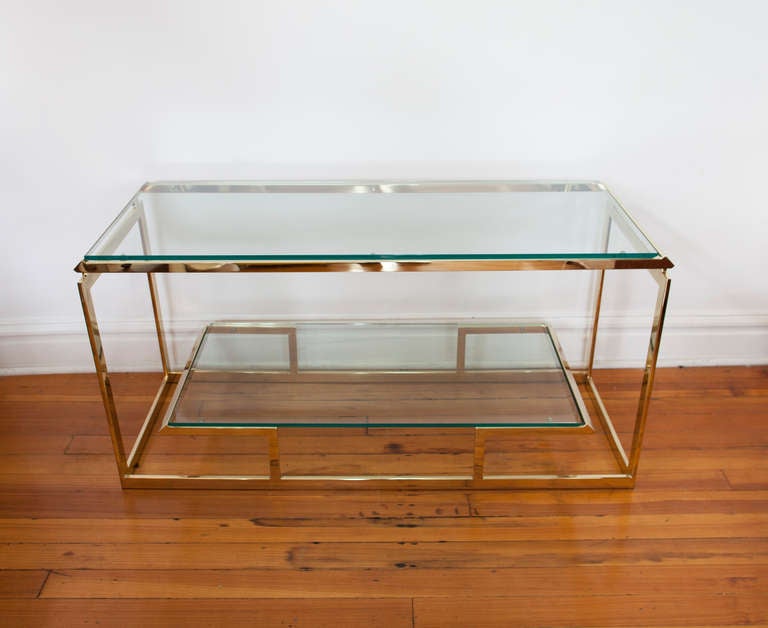 Unknown Substantial Glass and Brass Console Table