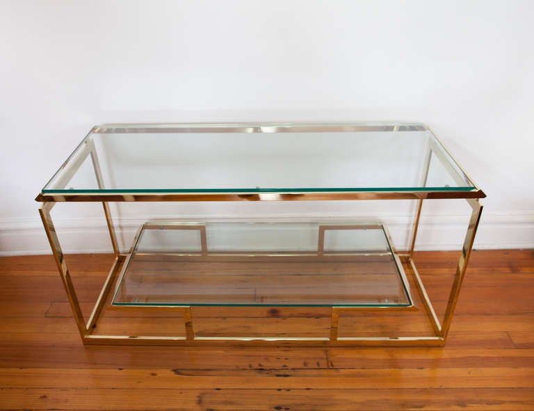Substantial Glass and Brass Console Table In Excellent Condition In St. Louis, MO