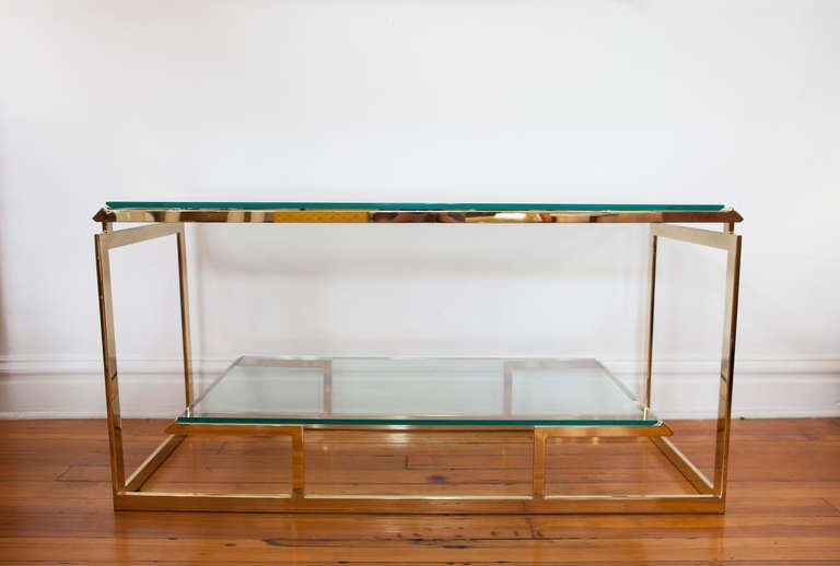 Mid-20th Century Substantial Glass and Brass Console Table