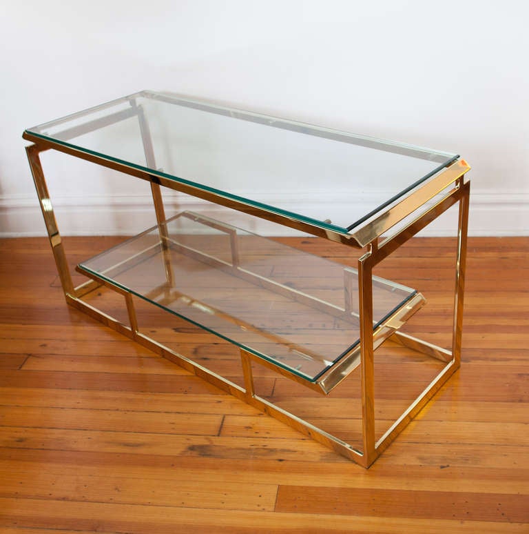 Substantial Glass and Brass Console Table 1