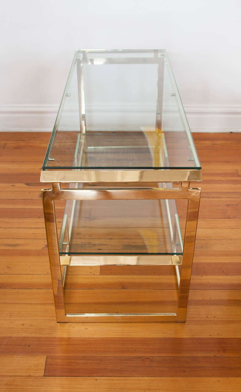 Substantial Glass and Brass Console Table 2