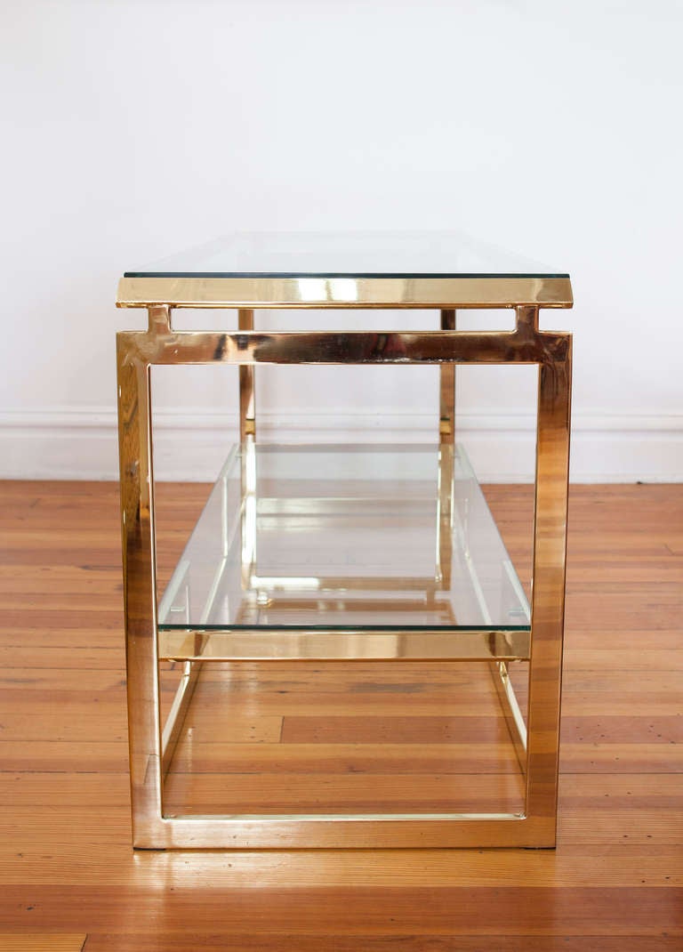 Substantial Glass and Brass Console Table 4