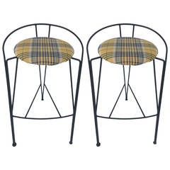 Unique Metal Wire Bar Stools Pair in the Style of Arthur Umanoff