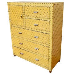 Vintage Canary Yellow Tufted Wardrobe Chest