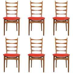 Six Danish Modern Midcentury Ladder Back Dining Chairs