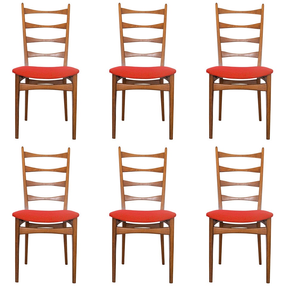 Six Danish Modern Midcentury Ladder Back Dining Chairs