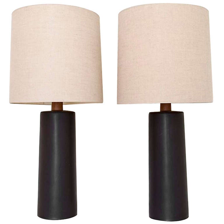 Pair Of Large Black Lamps Signed by Martz at 1stDibs