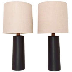 Pair Of Large Black Lamps Signed by Martz