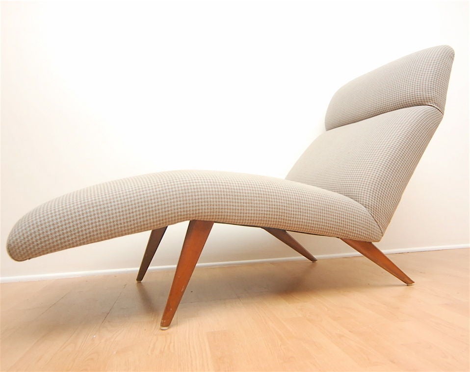 Beautiful mid-century chaise lounge with newer houndstooth upholstery.