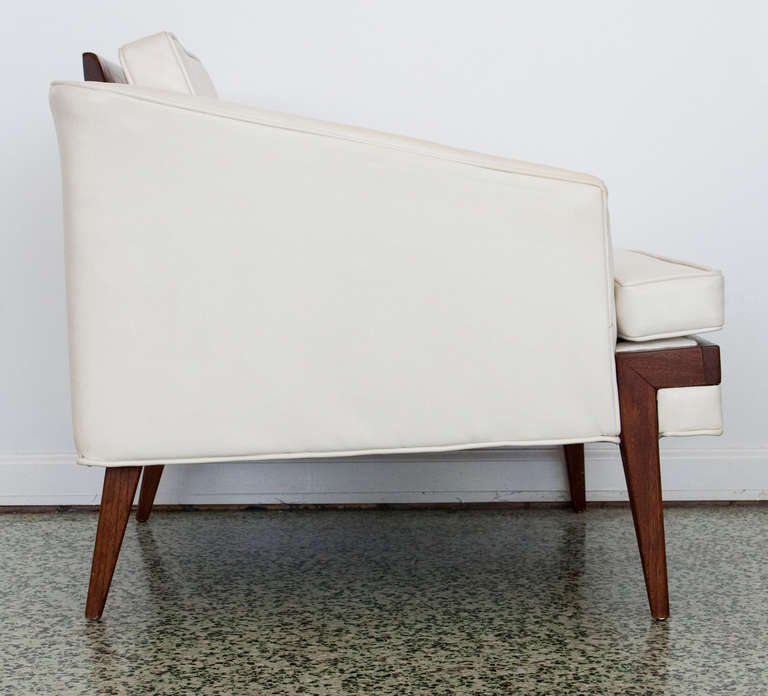 Pair of White and Walnut Lounge Chairs 3