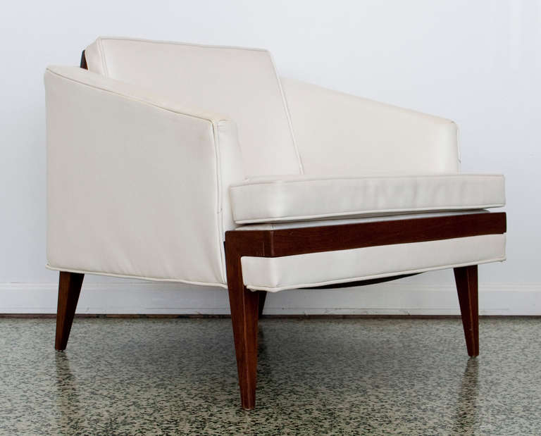 Pair of White and Walnut Lounge Chairs 4