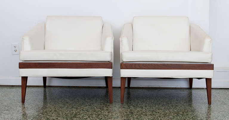 Pair of White and Walnut Lounge Chairs 5