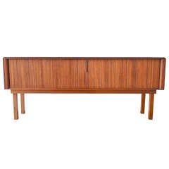 Danish Marble and Teak Tambour Credenza