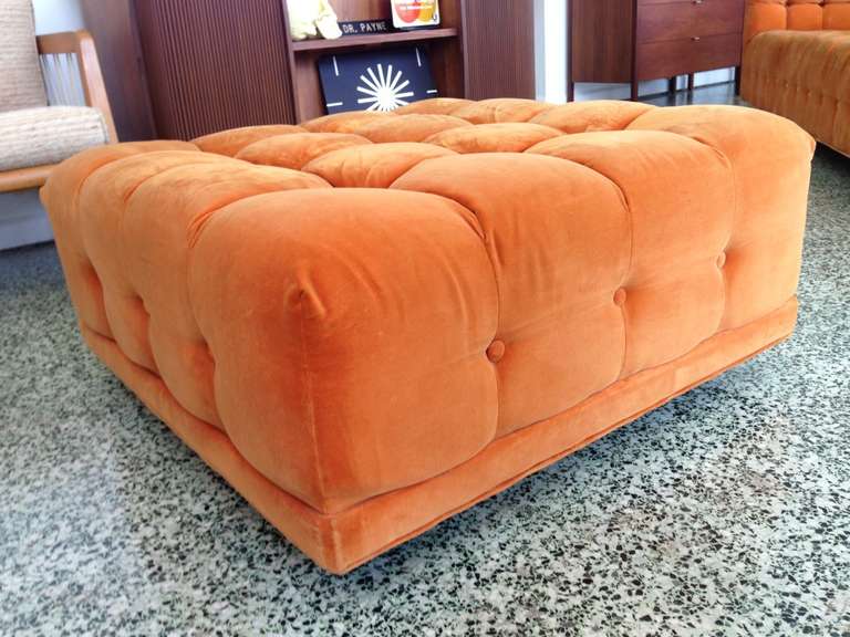 American Orange Button Tufted Sofa with Oversized Ottoman