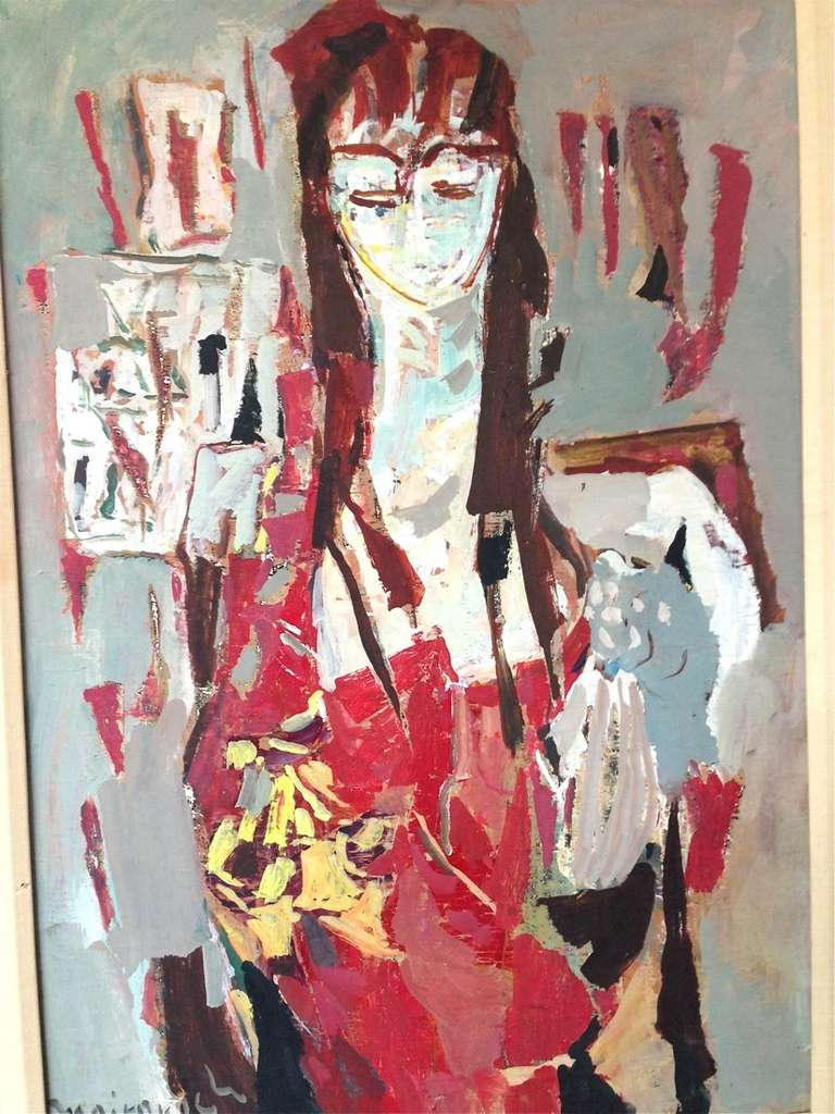 1957 Zvi Mairovich Female Portrait Abstract Mid-Century Painting In Excellent Condition In St. Louis, MO