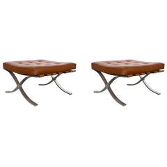 Pair of Stools in the Style of Knoll Mies Van Der Rohe Barcelona
