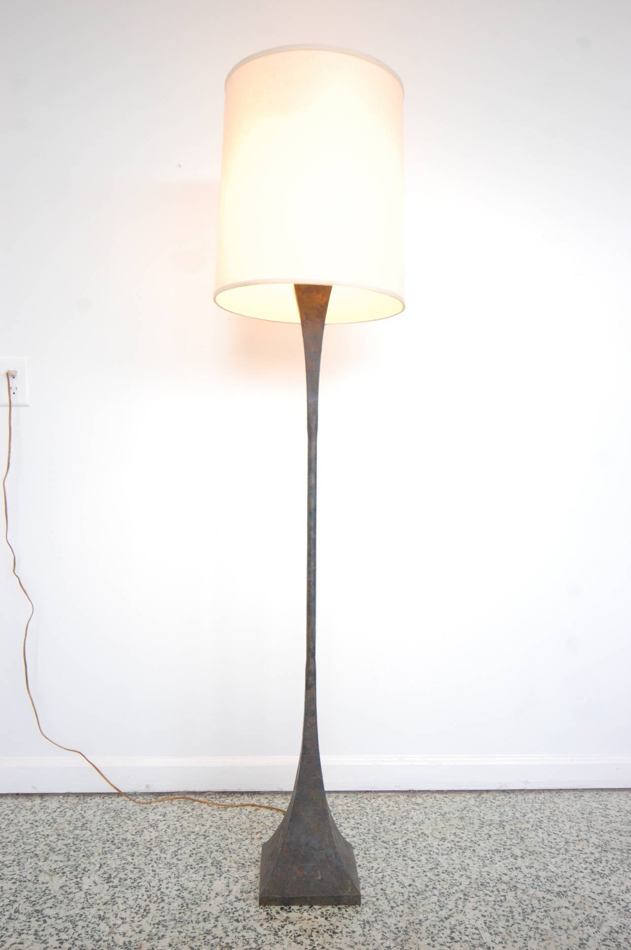 Acid Glazed Brass Tulip Based Mid-Century Art Deco Floor Lamp In Excellent Condition In St. Louis, MO