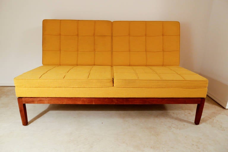 Very nice Florence Knoll settee sofa in original yellow upholstery.