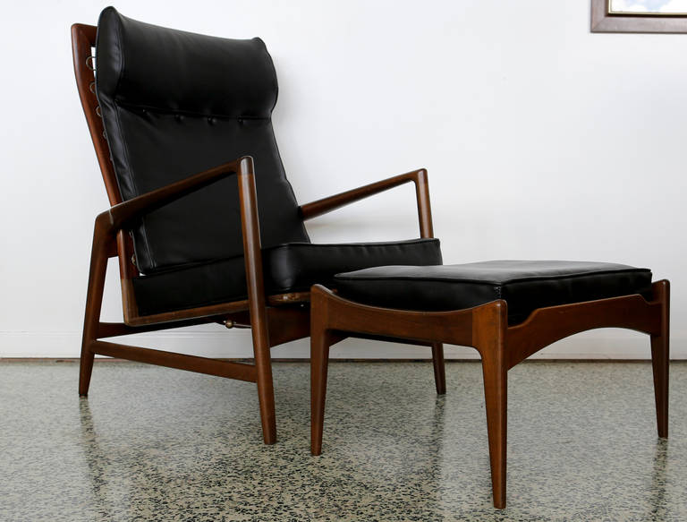 Beautiful black lounge chair and ottoman by Kofod Larsen imported by Selig.