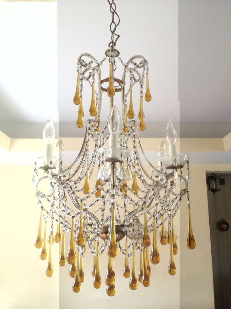 Unknown Tear Drop Glass and Crystal Chandelier Murano Venini Style
