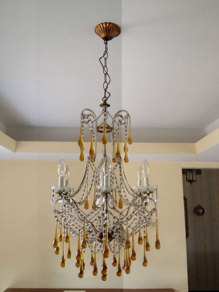 Tear Drop Glass and Crystal Chandelier Murano Venini Style In Excellent Condition In St. Louis, MO