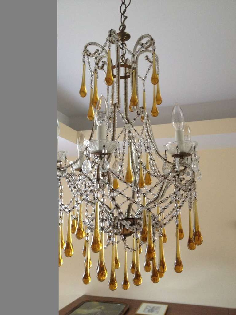 Tear Drop Glass and Crystal Chandelier Murano Venini Style 1