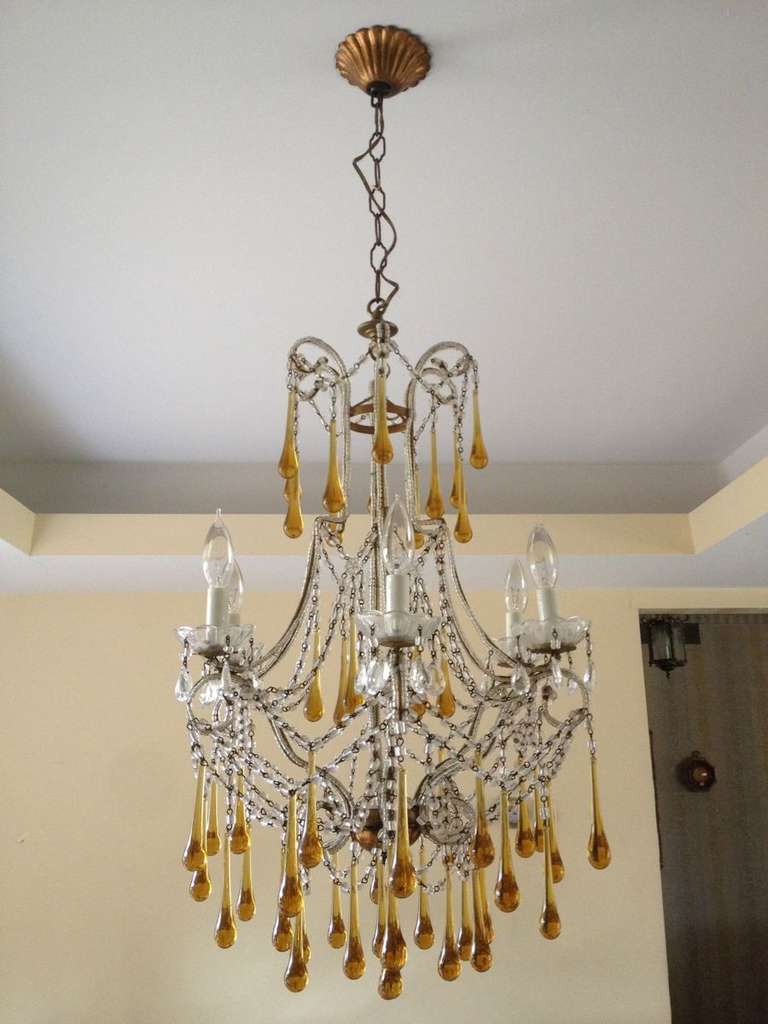 Tear Drop Glass and Crystal Chandelier Murano Venini Style 2
