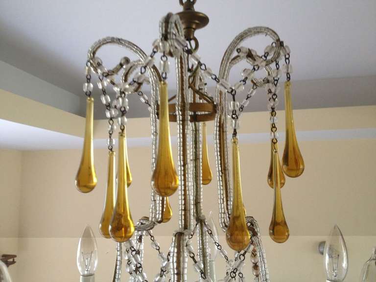 Tear Drop Glass and Crystal Chandelier Murano Venini Style 3