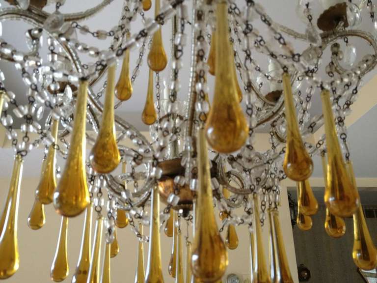 Tear Drop Glass and Crystal Chandelier Murano Venini Style 4