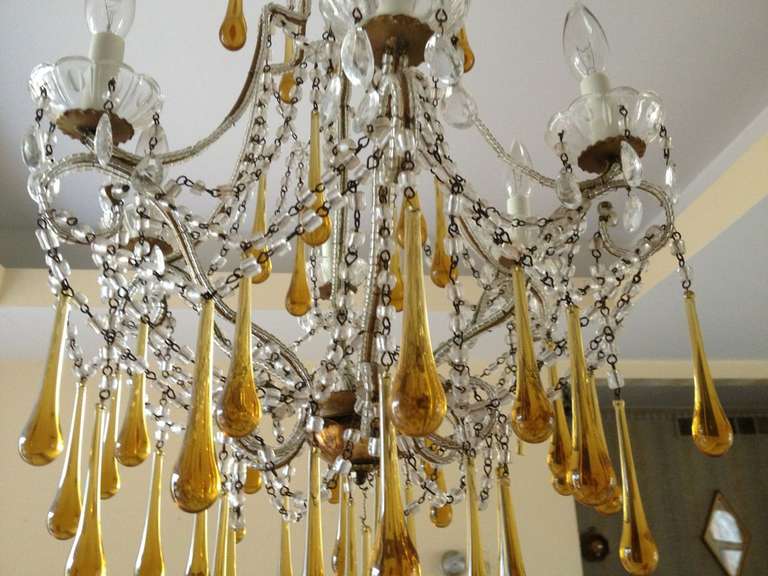 Tear Drop Glass and Crystal Chandelier Murano Venini Style 5