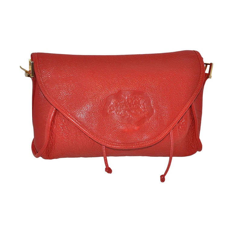 Carlos Falchi Textured Red Calfskin Drawstring Clutch/ Shoulder Bag