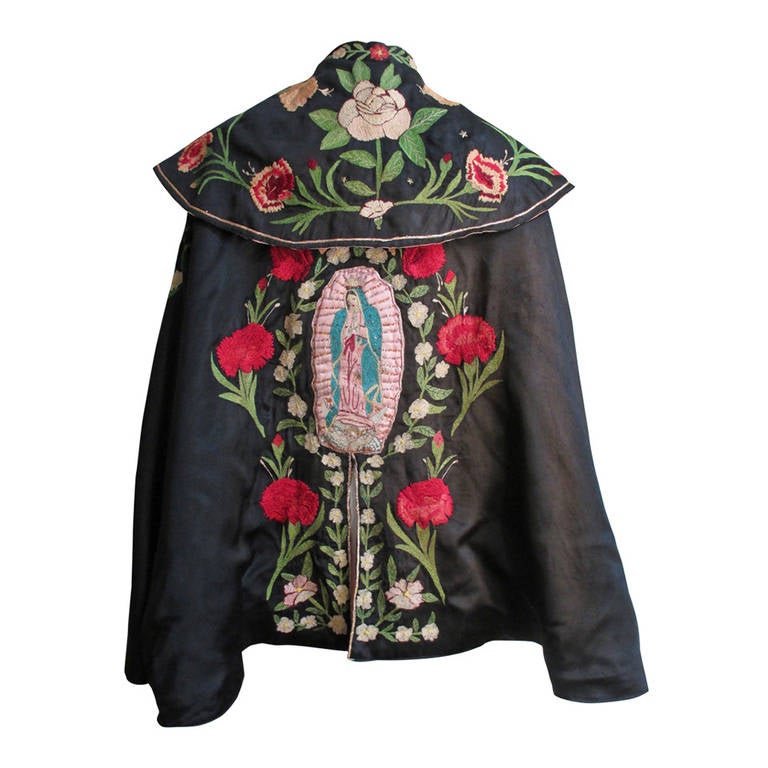 1930's Embroidered Madonna & Roses Cape