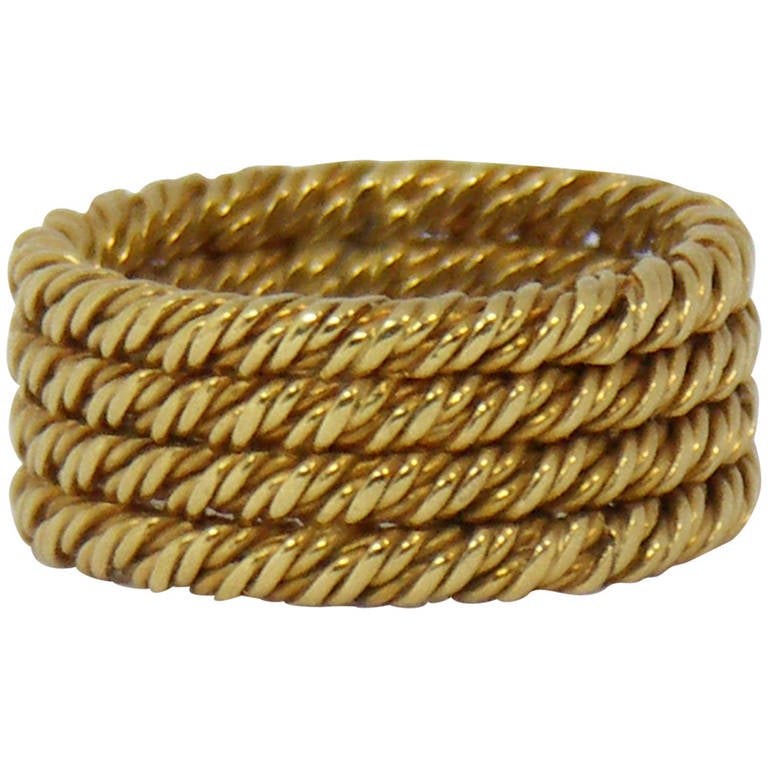 Tiffany Four Row Twisted Rope Gold Band