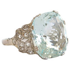 Antique Aquamarine Diamond Gold Ring