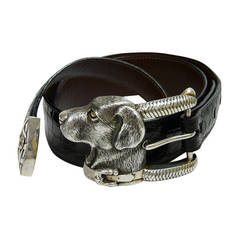 Ceinture noire Barry Kieselstein-Cord avec boucle en argent sterling pour chien labrador