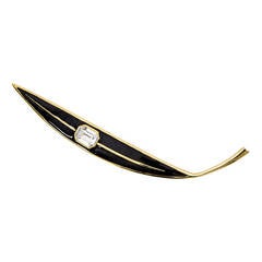 Vintage Valentino Couture Enamel Crystal Feather Brooch Pin