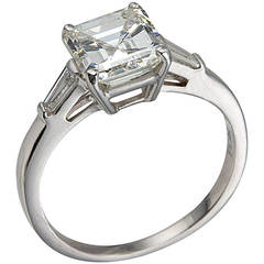 2.02 Carat Square Emerald Cut Diamond with Tapered Baguettes 1940s