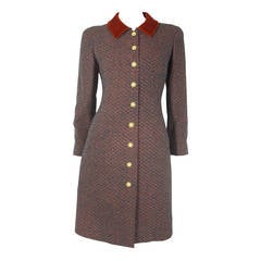 Vintage Chanel Tweed Coat Dress with Velvet Trim