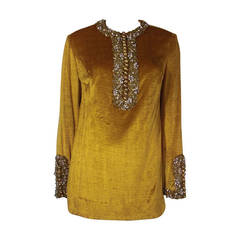 1960s Gold Crushed Velvet Beaded Tunic For Sale at 1stDibs