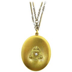 Outstanding Large Art Nouveau Natural Pearl Locket and Chain