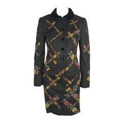 Vintage Moschino 1990s Floral Ribbon Appliqué Wool Suit