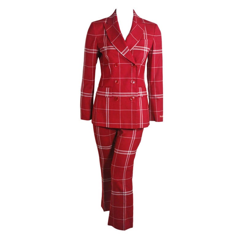 Moschino 1990s Red Dishcloth Double Breasted Suit For Sale