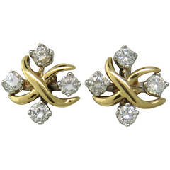 Tiffany & Co. Schlumberger Lynn Diamond Gold Platinum Stud Earrings
