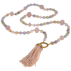 Pink Seed Pearl Quartz Tassel Necklace