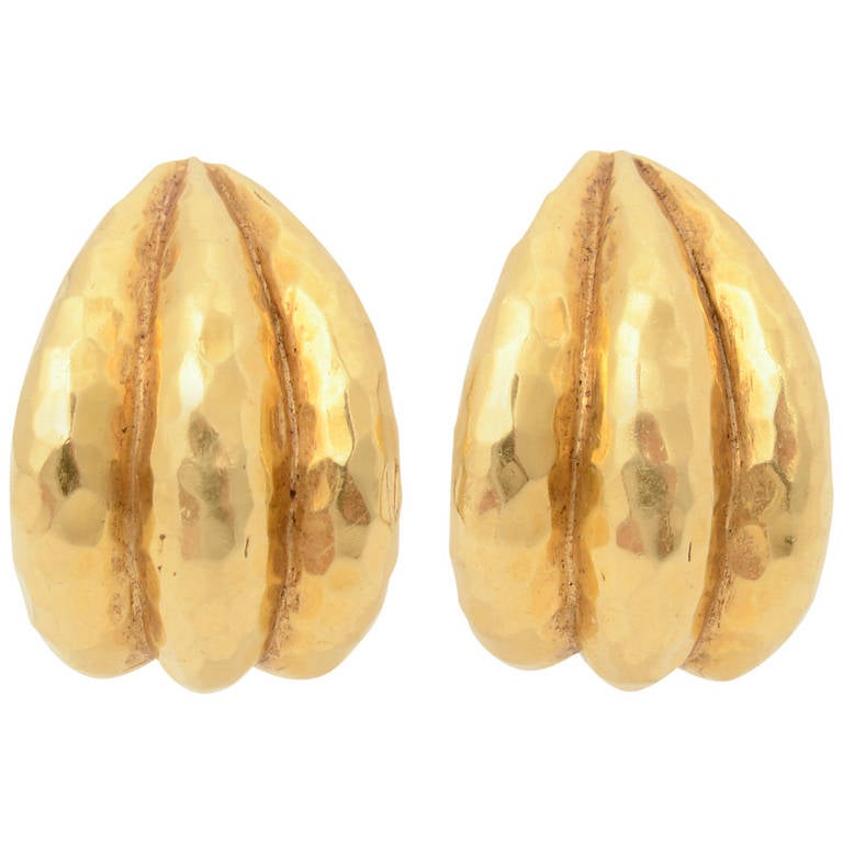 Van Cleef and Arpels Hammered Gold Earrings