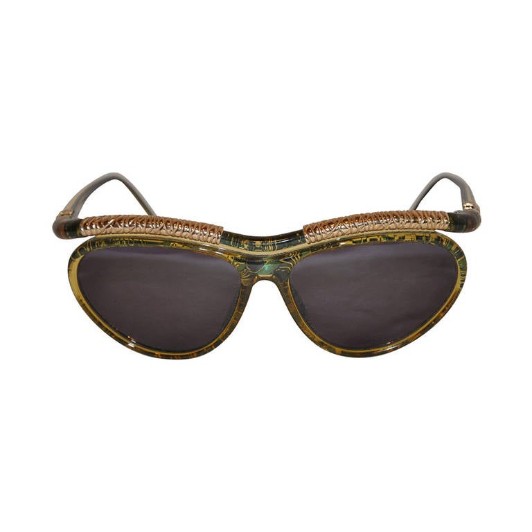 Christian LaCroix Multi-Green & Clear Lucite with Gold Hardware Sunglasses