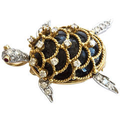 Hammerman Brothers Onyx Diamond Gold Turtle Brooch/Pendant