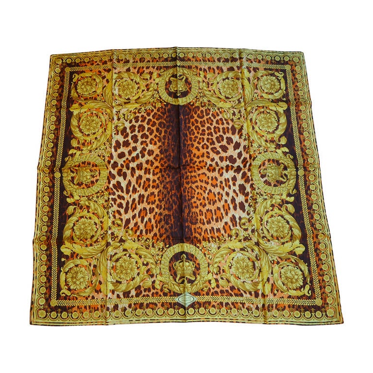 1990s Atelier Versace Gold & Spotted Silk Scarf