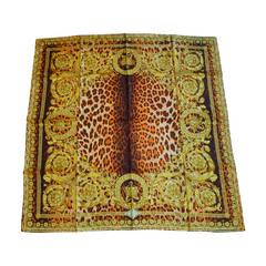 Retro 1990s Atelier Versace Gold & Spotted Silk Scarf