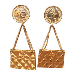 Chanel Gold Purse Style Earrings - circa 1989